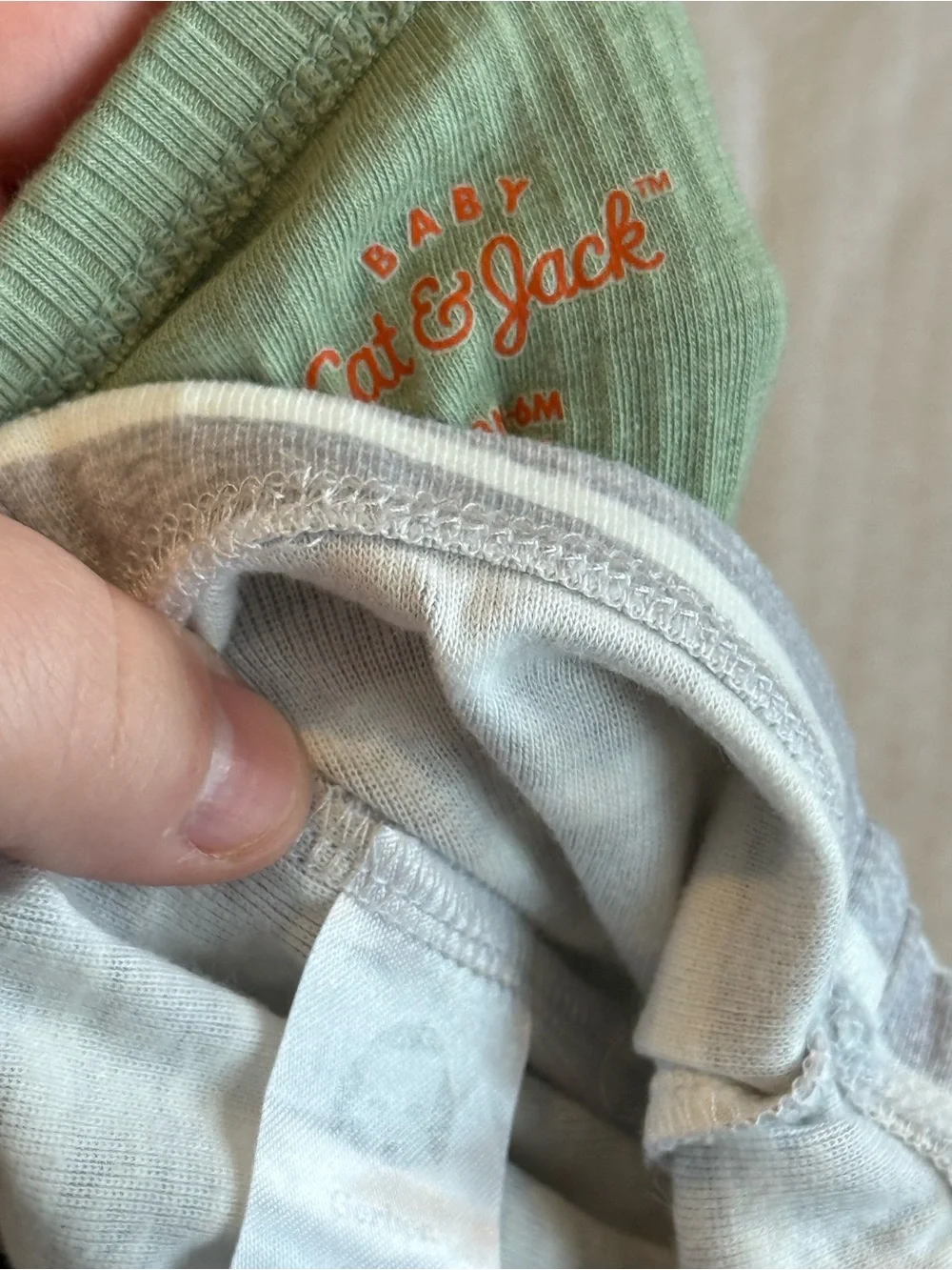 Olive Green Ribbed One-Piece Bodysuit with Gray Stripe Leggings